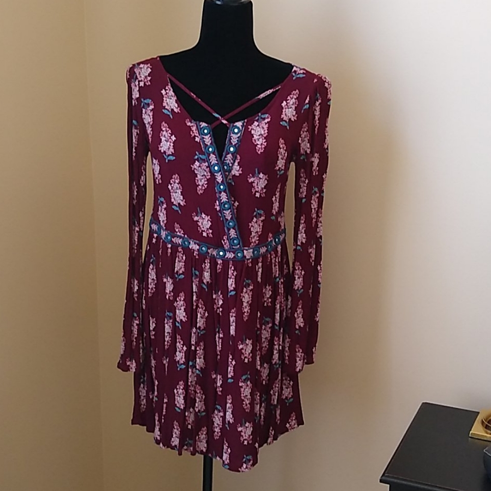 XHILARATION Dress Burgundy & Blue  Size S